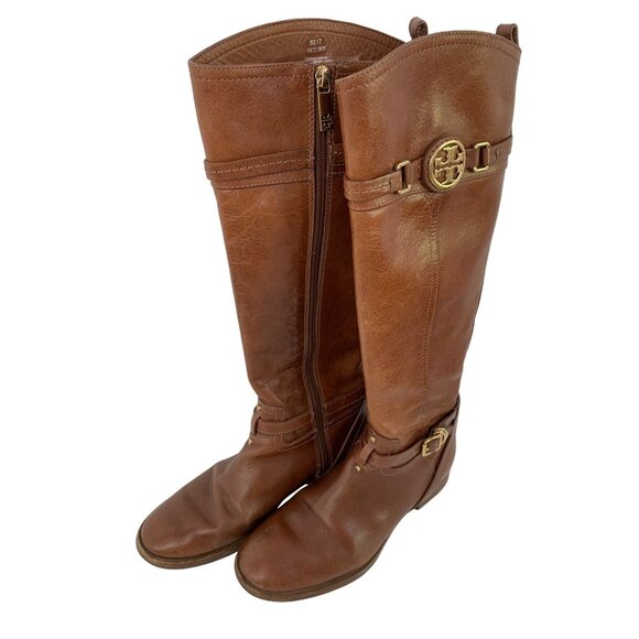 Tory Burch Leather Riding Boots Size 8.5M Brown Equestrian Brazil Zip GUC 7930 - Picture 6 of 13